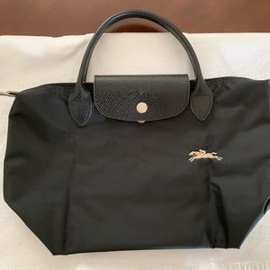 Longchamp LePliage small nylon tote. Black with leather handles